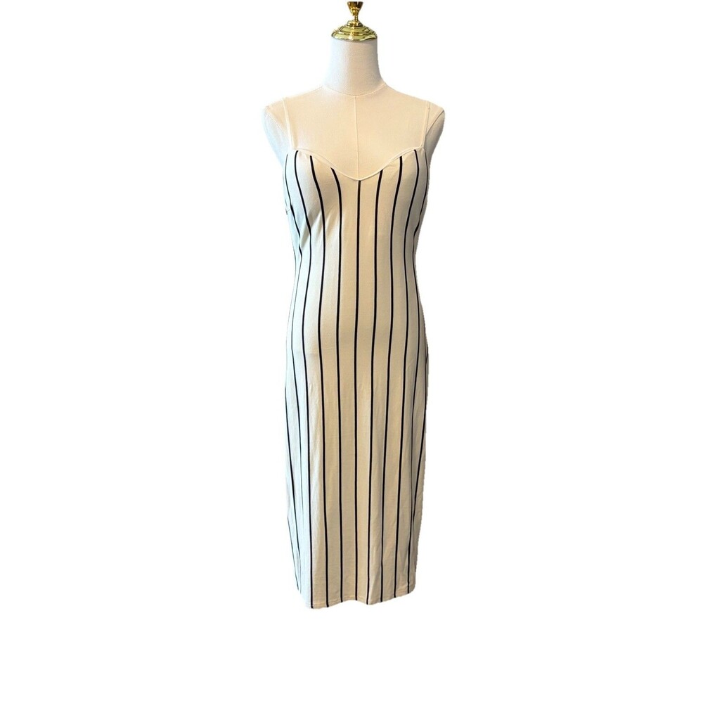 Women’s White Black Striped Bodycon Midi Dress XL runs small fits Sz 6